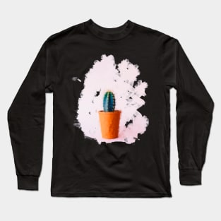 Cacti in orange pot oil painting Long Sleeve T-Shirt